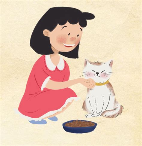 gambar kartun memberi makan kucing