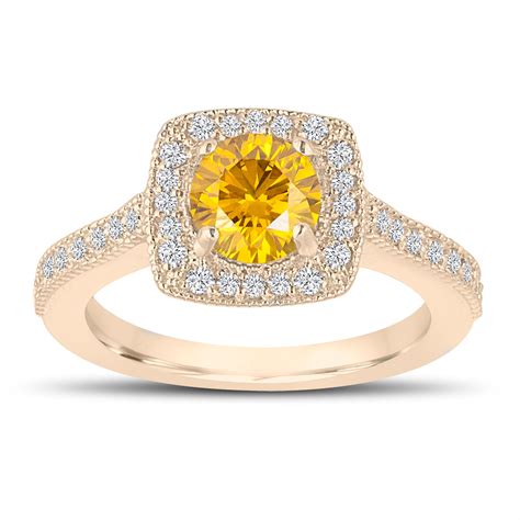 Yellow Gold Yellow Diamond Engagement Ring Yellow Gold Diamond Halo