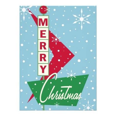 Retro Googie Sign Christmas Party Invitation Zazzle Merry Christmas Card Vintage Christmas