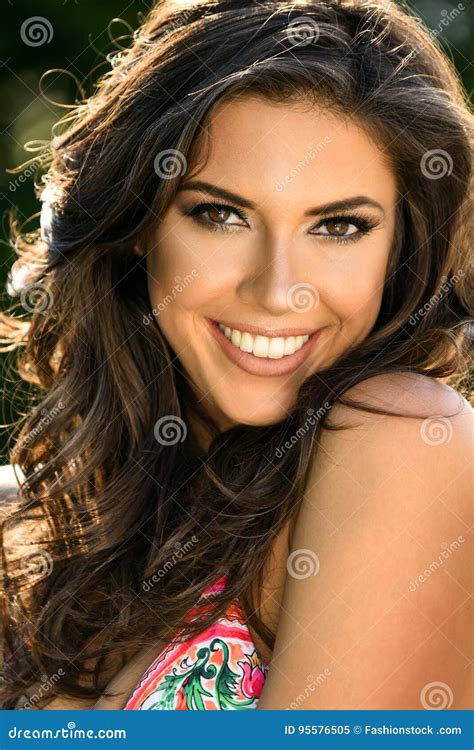 Gorgeous Glamour Brunette Model Posing At Nature Location Stock Image