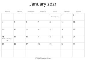 Free download monthly calendar 2021. Printable Calendar January 2021 with Holidays