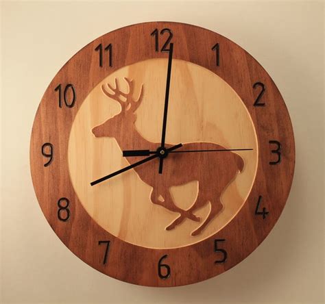 Pine Deer Clock Wood Clock Wall Clock Nature Clock Wooden Wall