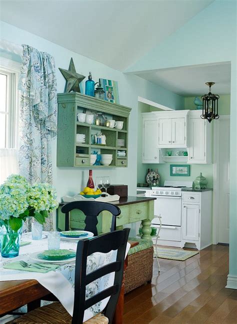 Tiny Functional Kitchen Small Lake Cottage With Turquoise Interiors
