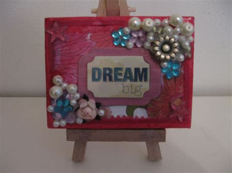 Mixed Media Mini Canvas Decorated Withpaint Beads Ribbon And Flowery