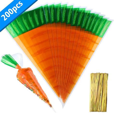 Boao 200 Counts Easter Carrot Patterned Cone Cellophane