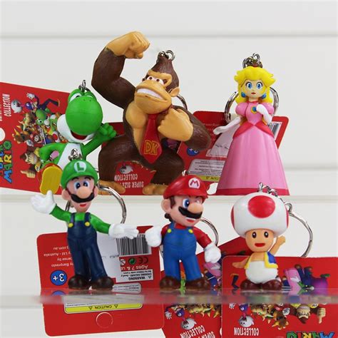 6pcslot Classic Super Mario Bros Figure With Keychain Mario Luigi
