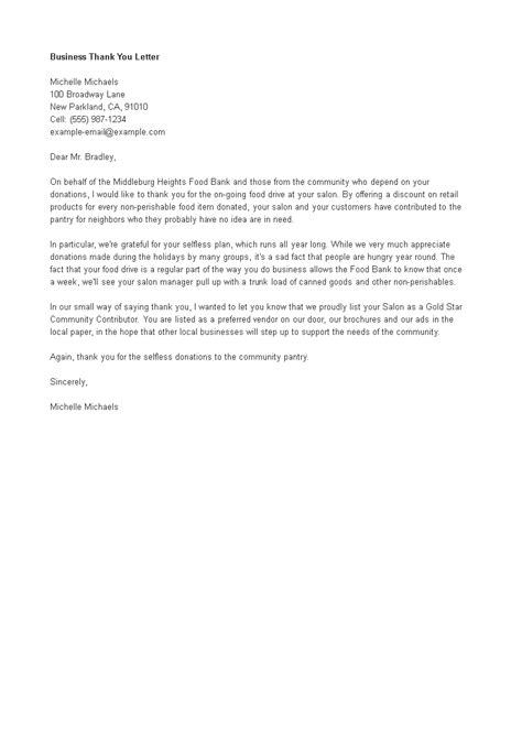 Business Thank You Letter Word Templates At