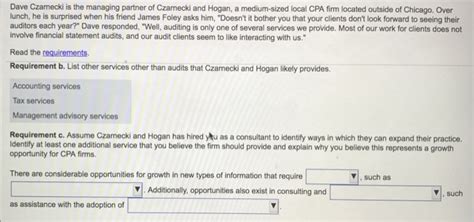 He also assumed the business development role for the sme audit group as well as the firm's audit innovation program. Solved: Dave Czamecki Is The Managing Partner Of Czamecki ...