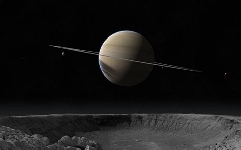 View Of Saturn With Its Moon Wallpapers And Images Wallpapers