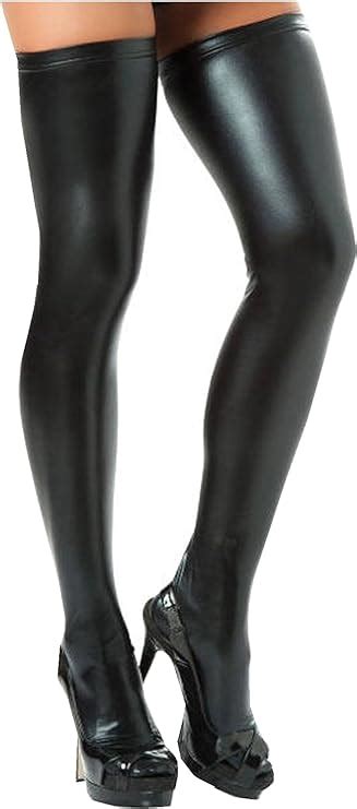 igeon women s pvc leather wet look tights thigh high stockings black at amazon women s