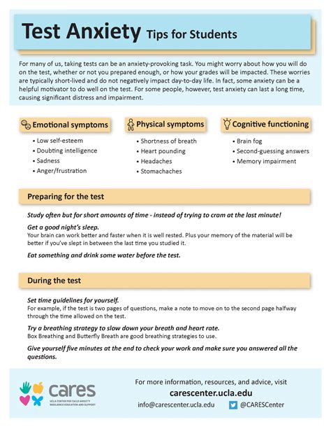 Test Anxiety Tips Ucla Cares Center