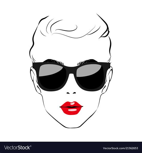 Beautiful Women Face With Sunglasses Art Vector Image
