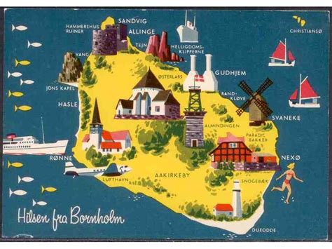 Bornholm karte (bitte karte anklicken). Postkort: Bornholm - Kart over øya » Frimerker & mynt | DNF