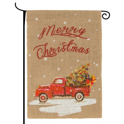 Christmas Flag Burlap Merry Christmas Garden Flag 18x12 Inches Vintage