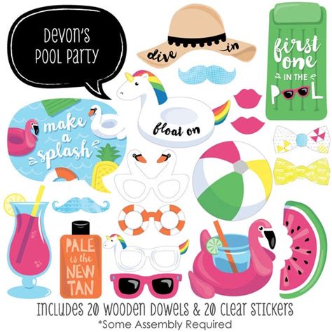 Make A Splash Pool Party Photo Booth Props Photobooth Kit With