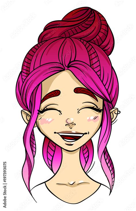 Emotion Character Girl Face Laughing Facial Expression With A Closed