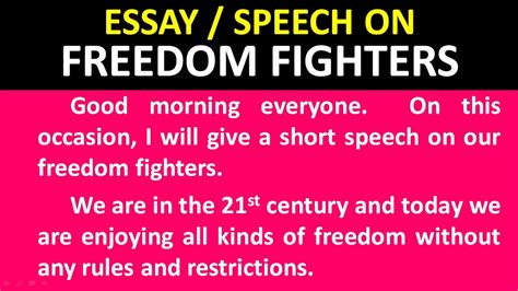 essay on freedom fighters🙏 speech on indian freedom fighters🙏 in english youtube
