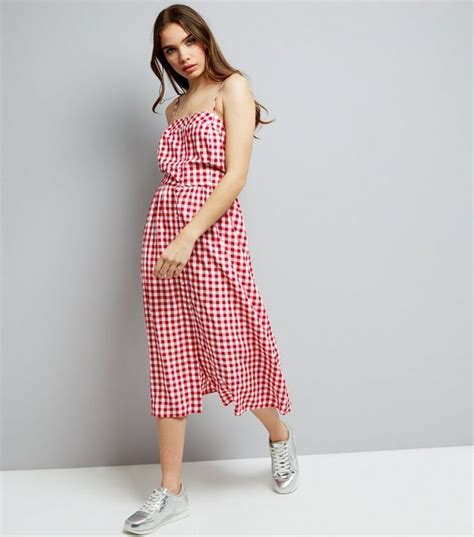 Red Gingham Tie Back Midi Dress New Look Gingham Trend Red Gingham