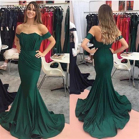 Emerald Green Off The Shoulder Evening Dresses 2019 Abendkleider Pleat