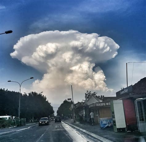 Giant Cumulonimbus Cloud Engulfs Belgrad While Strange Sunset Cloud