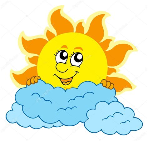 Lindo Sol De Dibujos Animados Con Nubes Vector Gráfico Vectorial