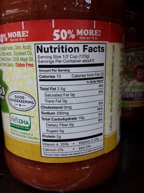 Ragu Spaghetti Sauce Nutrition Label Labels Ideas 2019