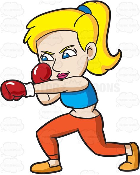 A Woman Practicing Her Punches Red Boxing Gloves Girl Cartoon