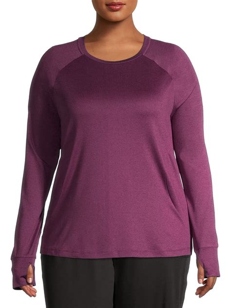 Athletic Works Womens Plus Size Workout T Shirt With Long Sleeves