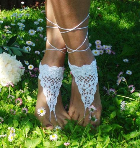 Crochet Barefoot Sandals Beach Pool Nude Shoes Foot Jewelry Wedding Shoes White Sandles