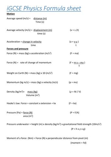 Spice Of Lyfe Physics Igcse Formula Sheet Pdf Riset