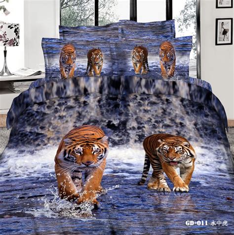 Luxury Tiger Animal Printed Bed Linens Cotton Bedding Comforter Set