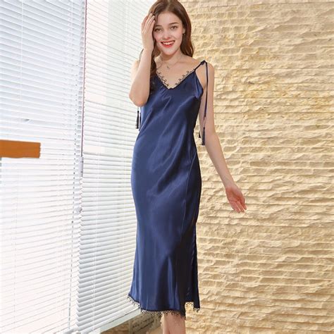 Ng0160 Satin Silk Night Dress 2018 New Long Nightgown Women Sexy