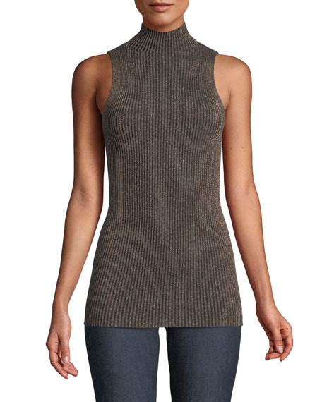 Forte Forte Ribbed Metallic Sleeveless Turtleneck Sweater Neiman Marcus
