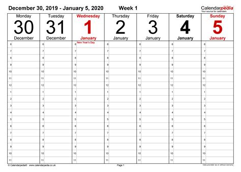 To grab the calendars, just click the images below. Weekly calendar 2020 UK - free printable templates for Word