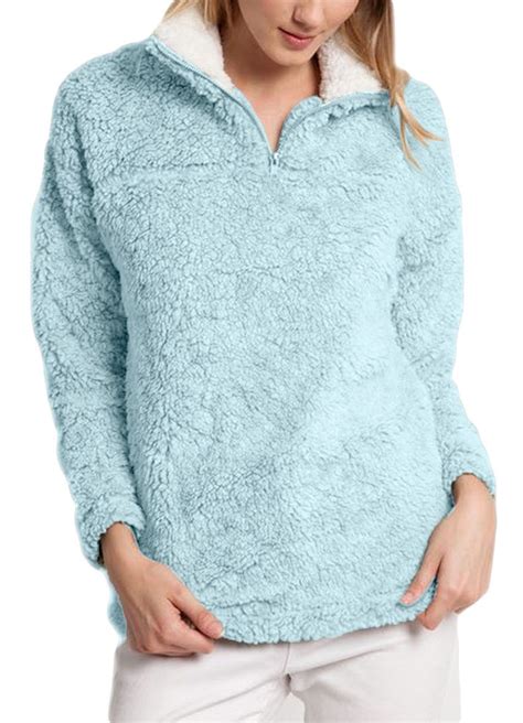 Women Long Sleeve Fluffy Fleece Fur Sweatshirt Solid Stand Collar