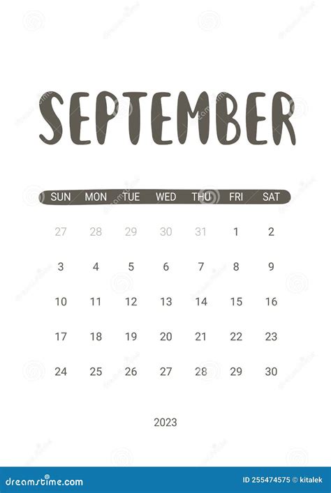 Vector Calendar For September 2023 Stationery Design For Printable