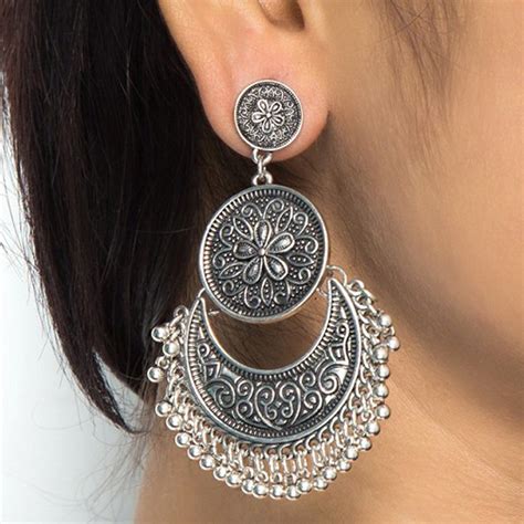 Women Fashion Silver Jhumka Jhumki Earrings Indian Traditional Jhumka