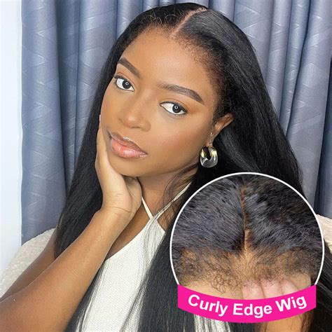 More Face Realistic Hairline 4c Curly Edge Wig Kinky Straight Lace Fro