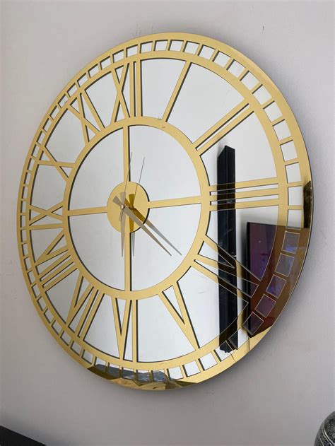 real mirror clockgold large wall clock modern clocks for etsy
