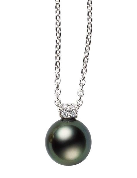 Mikimoto Diamond And Black South Sea Cultured Pearl Pendant Necklace