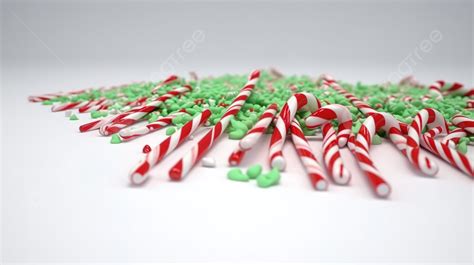 An Of Green And White Candy Canes In A Pile Of Candy Background 3d