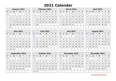 Free Printable 2021 Annual Calendar