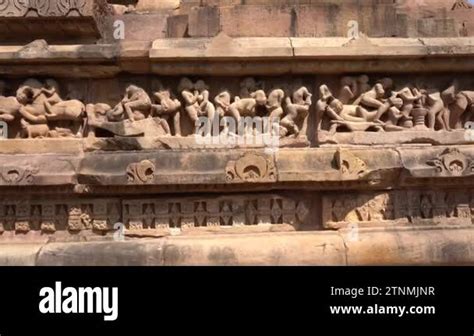 Panels Of Erotic Sculptures Of Loving Couple Mythical Figures On Outer Walls Khajuraho Temple