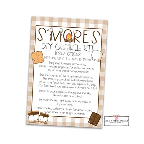 Smores Diy Cookie Kit Instructions Card Printable Etsy