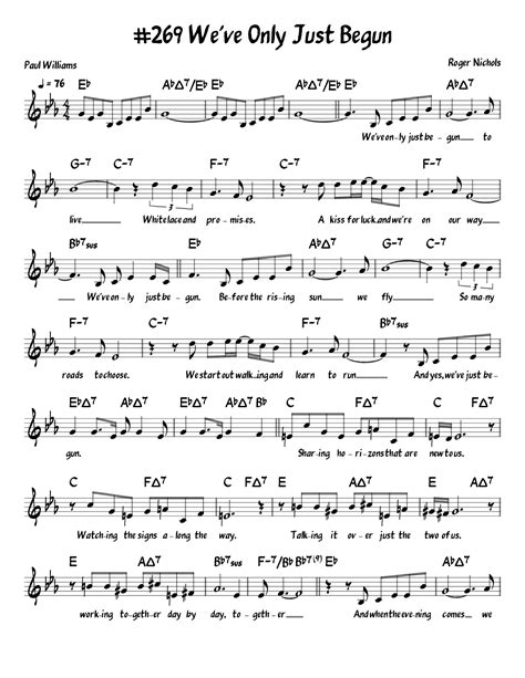 Weve Only Just Begun Sheet Music The Carpenters Piano Vocal And Guitar Chords