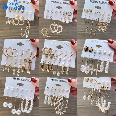 Korean Fashion Pearl Butterfly Earring Set Crystal Tassel Elegant Earrings Hypoallergenic Gold