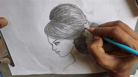 The pencil technique for hair can be used to create a tight bun, a loose pony tail set high on the head, a low casual bun or low ponytail depending on where you 'lock' the pencil in place. How to draw a girl with a Messy Bun Hair | step by step ...