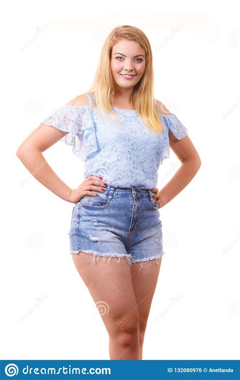 Woman Wearing Denim Shorts And Top Stock Photo Image Of