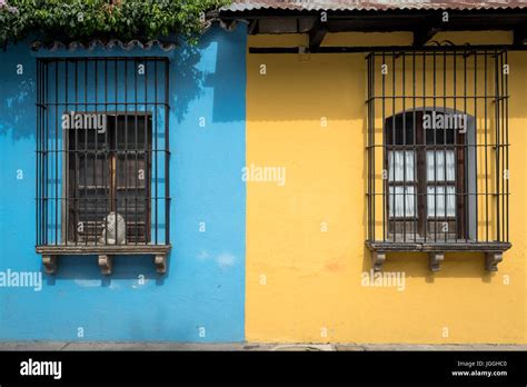 Brightly Coloured Houses In Antigua Antigua Guatemala Stock Photo Alamy