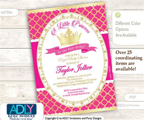 Gold Hot Pink Princess Invitation For Royal Baby Shower Gold Foil